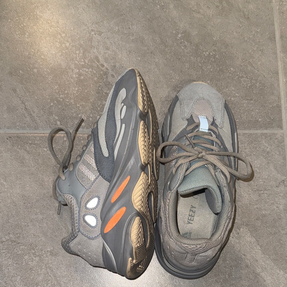 Yeezy Gray and Orange Sneakers